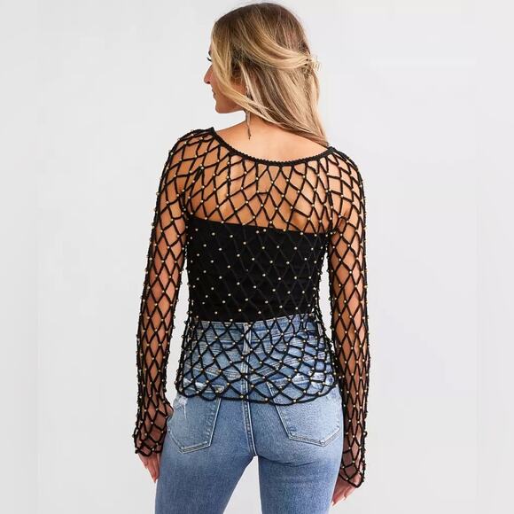 NWT VEVERET Beaded Open Stitch Sweater‎ Whimsigoth Festival Dark Romantic Size S - Picture 4 of 13